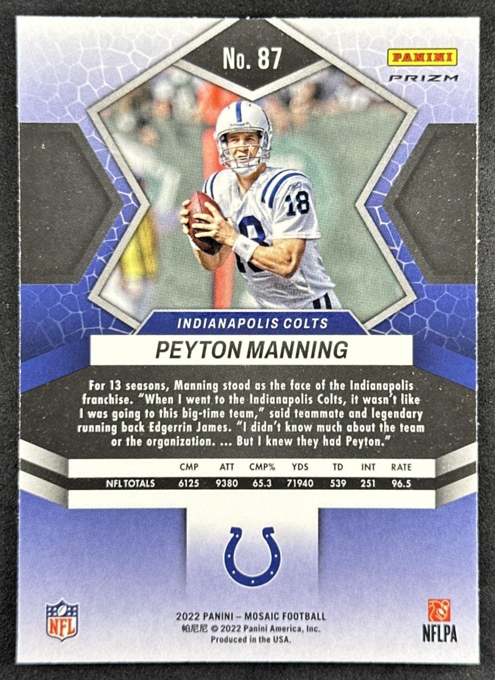 Peyton Manning 2022 Panini Mosaic Camo Pink Colts Sports Trading Cards