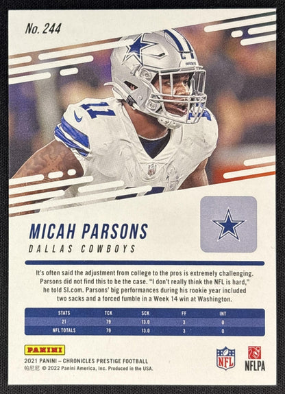 Micah Parsons 2021 Panini Chronicles Prestige Rookies Update Cowboys back