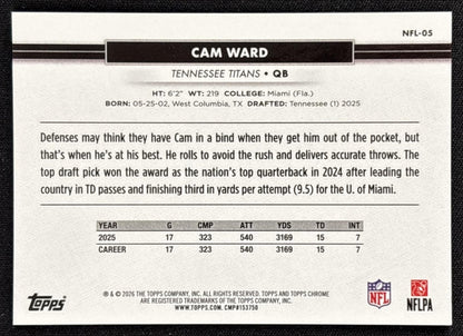 Cam Ward 2026 Topps NSCC Collection NFL Gold Refractor /50 Titans Sports Trading Cards