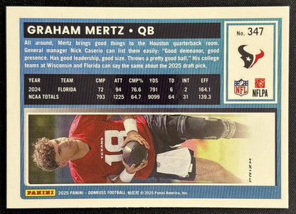 Graham Mertz 2025 Panini Donruss Optic Rated Rookie Preview Pink Texans - Back