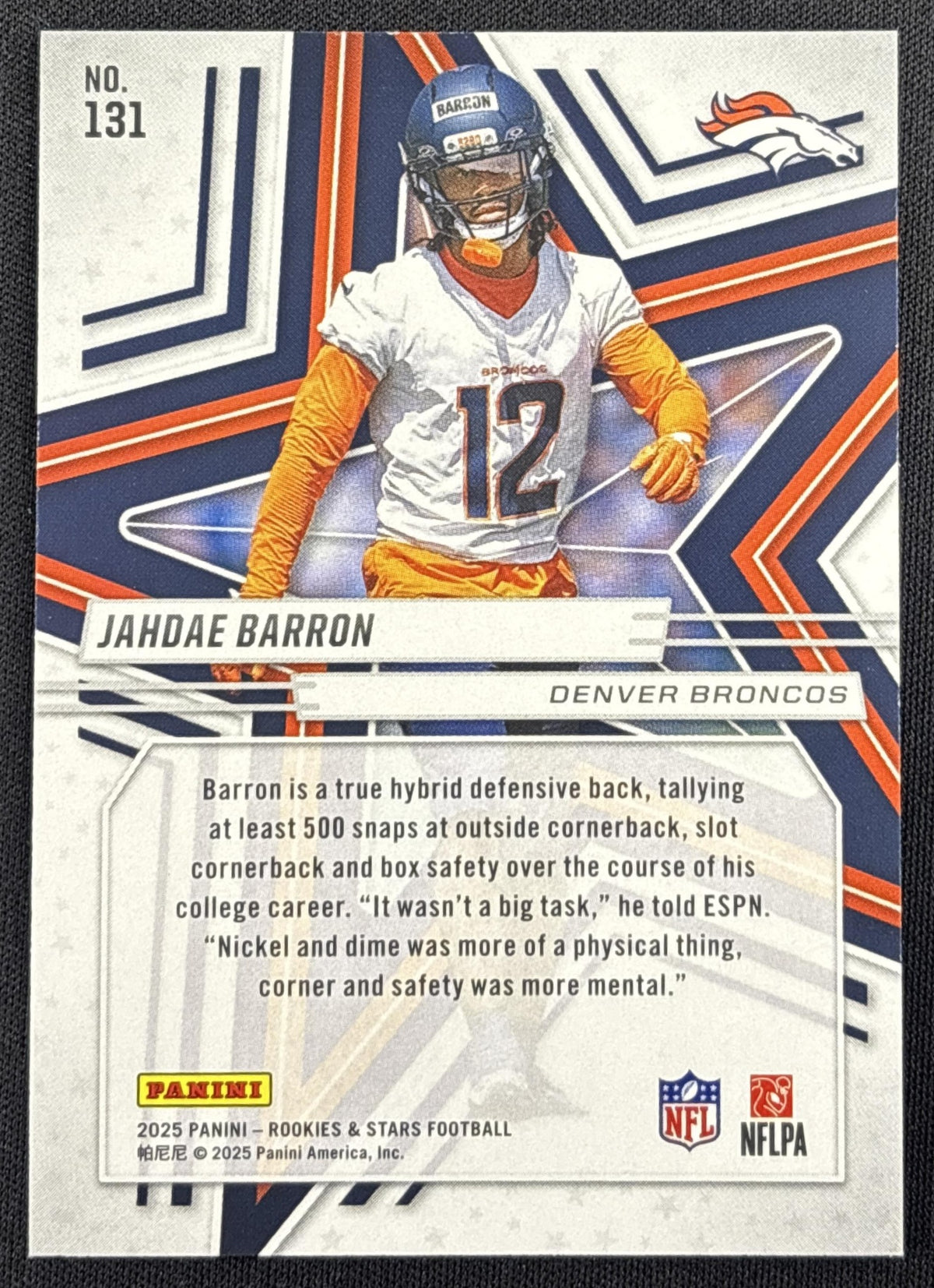 Jahdae Barron 2025 Panini Rookies & Stars Purple /999 Broncos Denver Broncos
