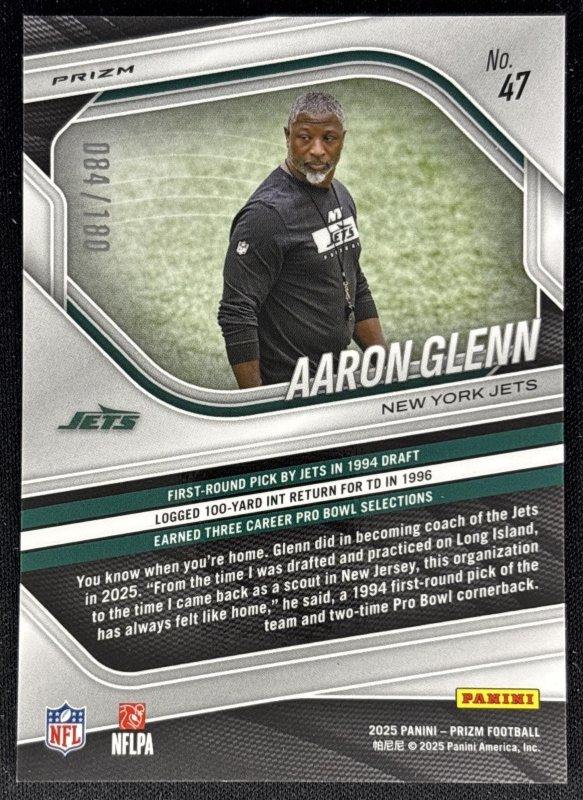 Aaron Glenn 2025 Panini Prizm Pigskin /180 Jets