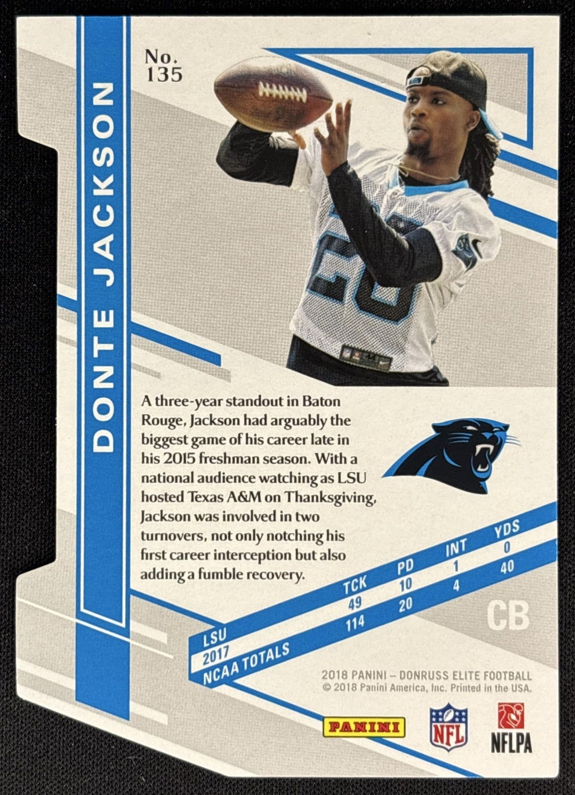 Donte Jackson 2018 Panini Donruss Elite Status Die Cut /24 Panthers back
