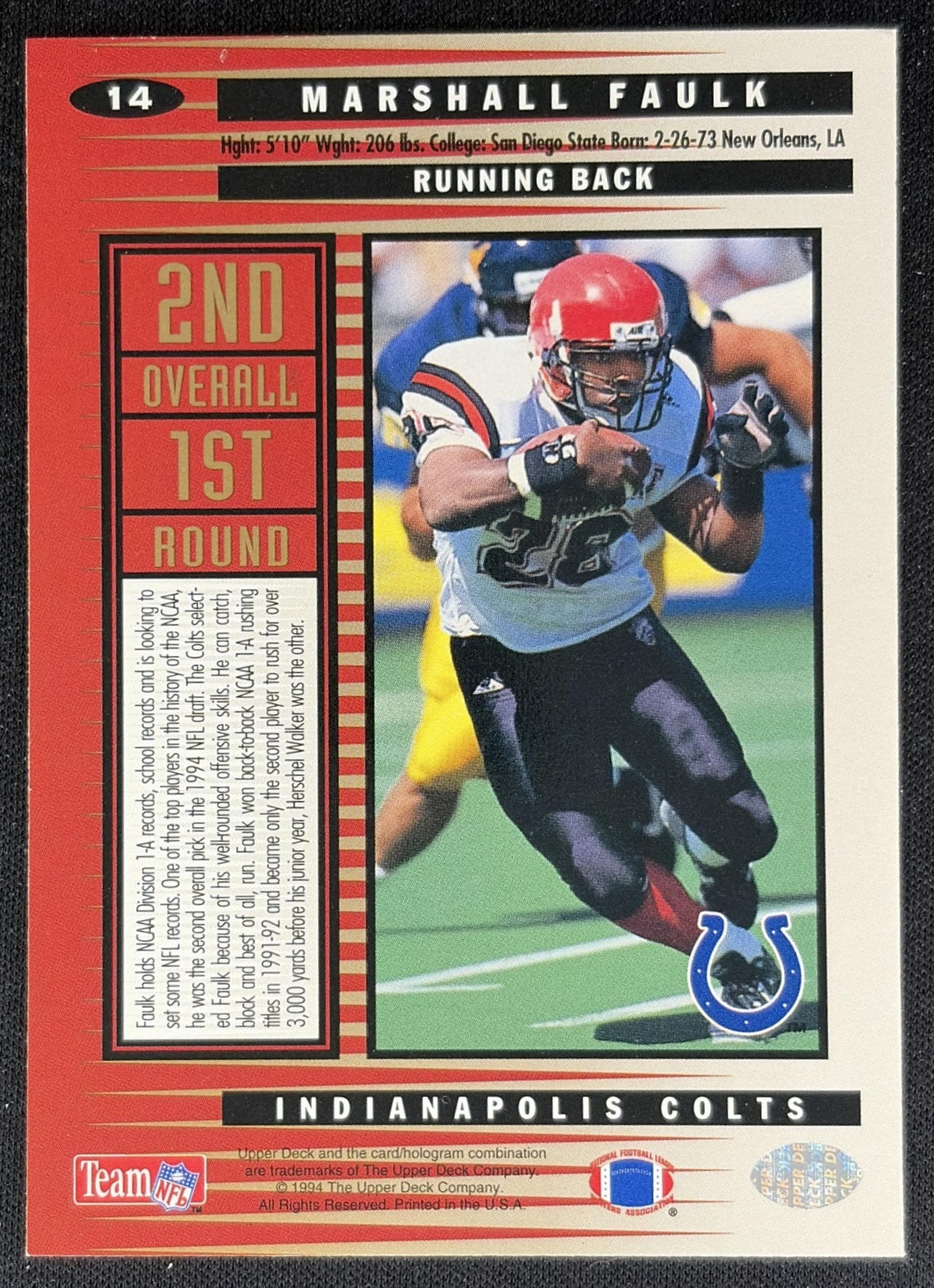 Marshall Faulk 1994 Upper Deck Collector's Choice Colts back