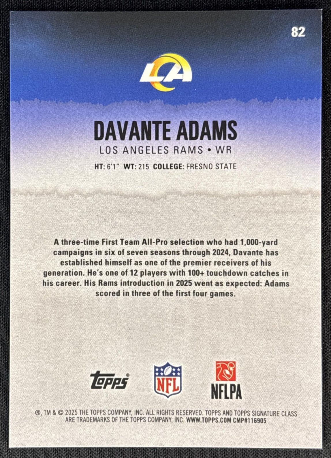 Davante Adams 2025 Topps Signature Class Chrome Veteran Gold Refractor /35 Rams back