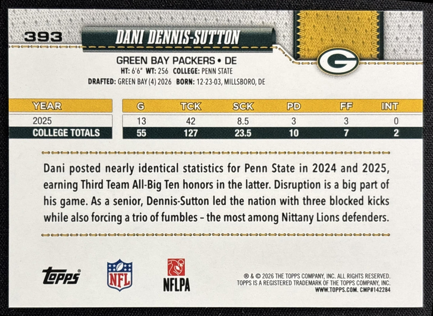 Dani Dennis-Sutton 2026 Topps Football Leather Foil Packers