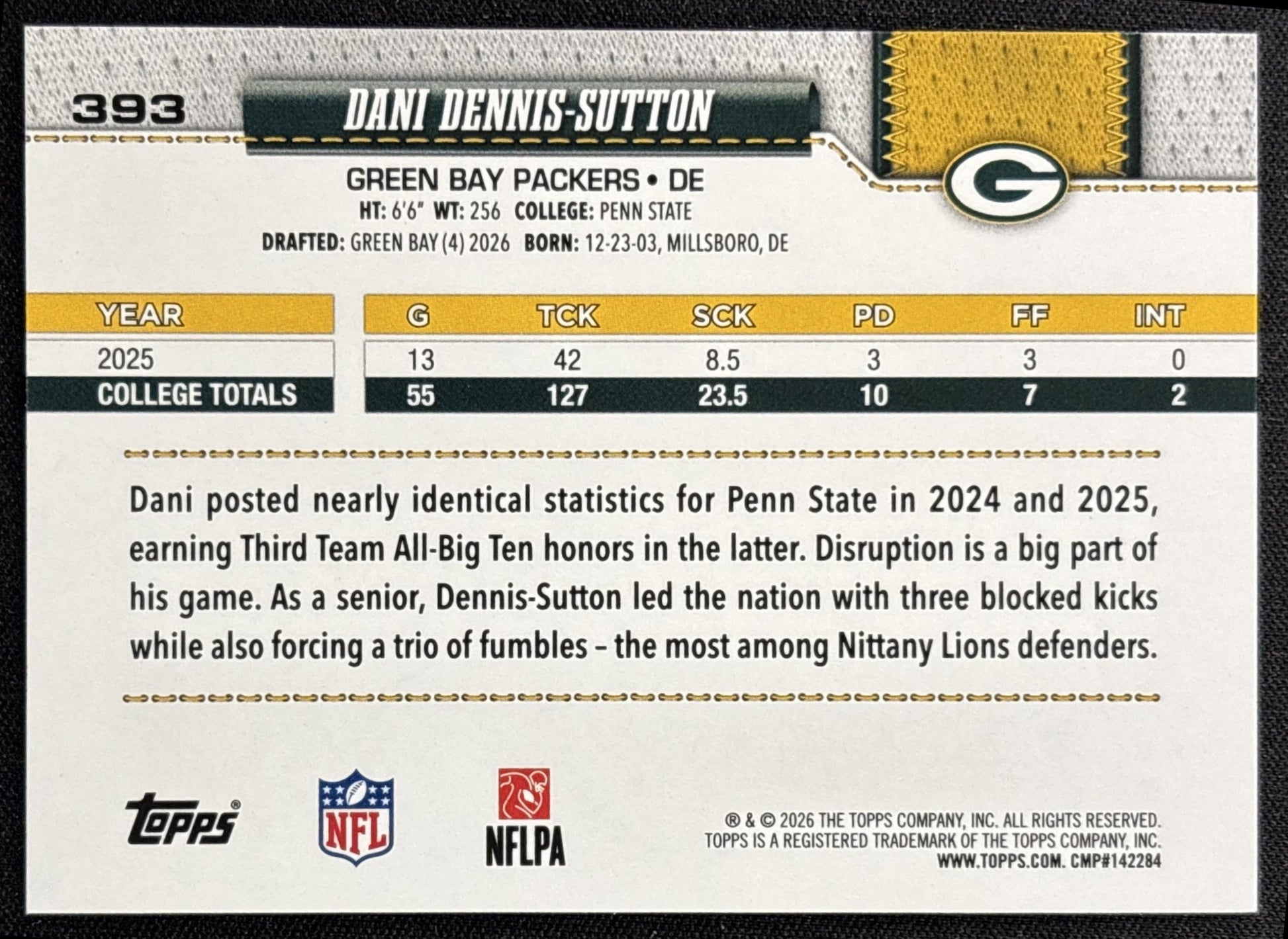 Dani Dennis-Sutton 2026 Topps Football Leather Foil Packers