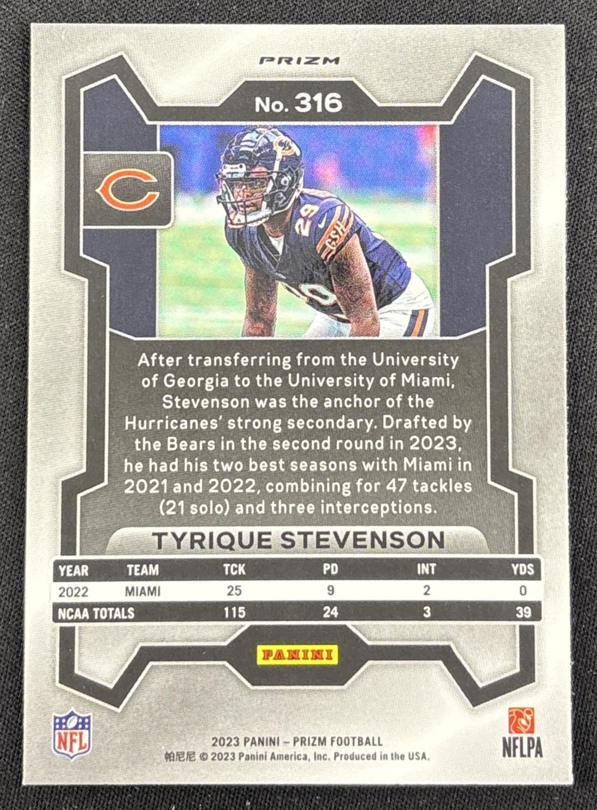 Tyrique Stevenson 2023 Panini Prizm Purple Pulsar Bears