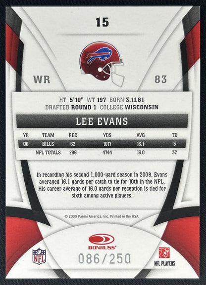 Lee Evans 2005 Leaf Certified Materials Potential Red /250 Bills