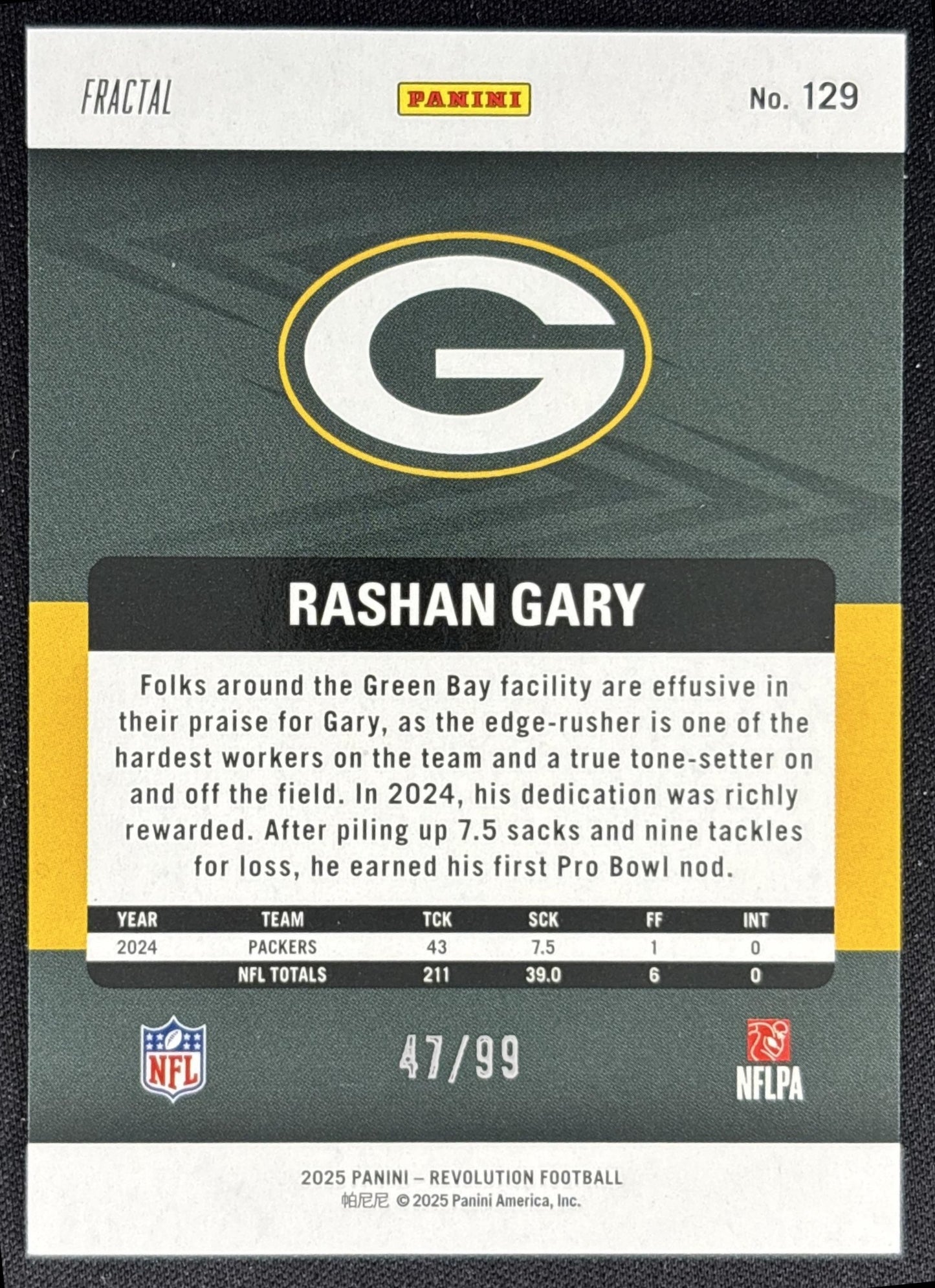 Rashan Gary 2025 Panini Revolution Fractal /99 Packers