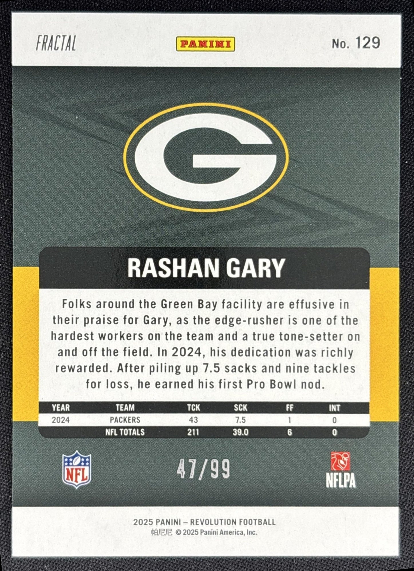 Rashan Gary 2025 Panini Revolution Fractal /99 Packers