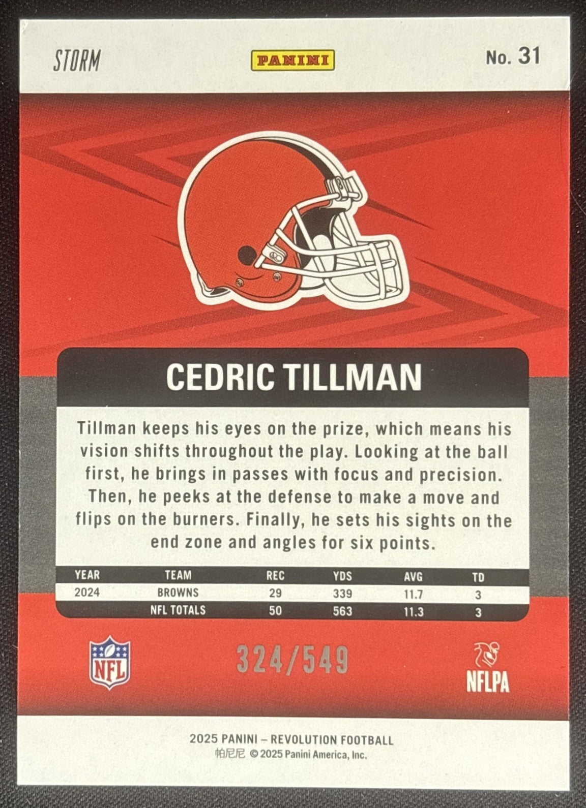 Cedric Tillman 2025 Panini Revolution Blue Storm /549 Browns Cleveland Browns Sports Trading Cards