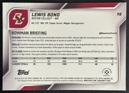 Lewis Bond 2025 Bowman Chrome University Sapphire Prospect Boston Eagles Sports Trading Card