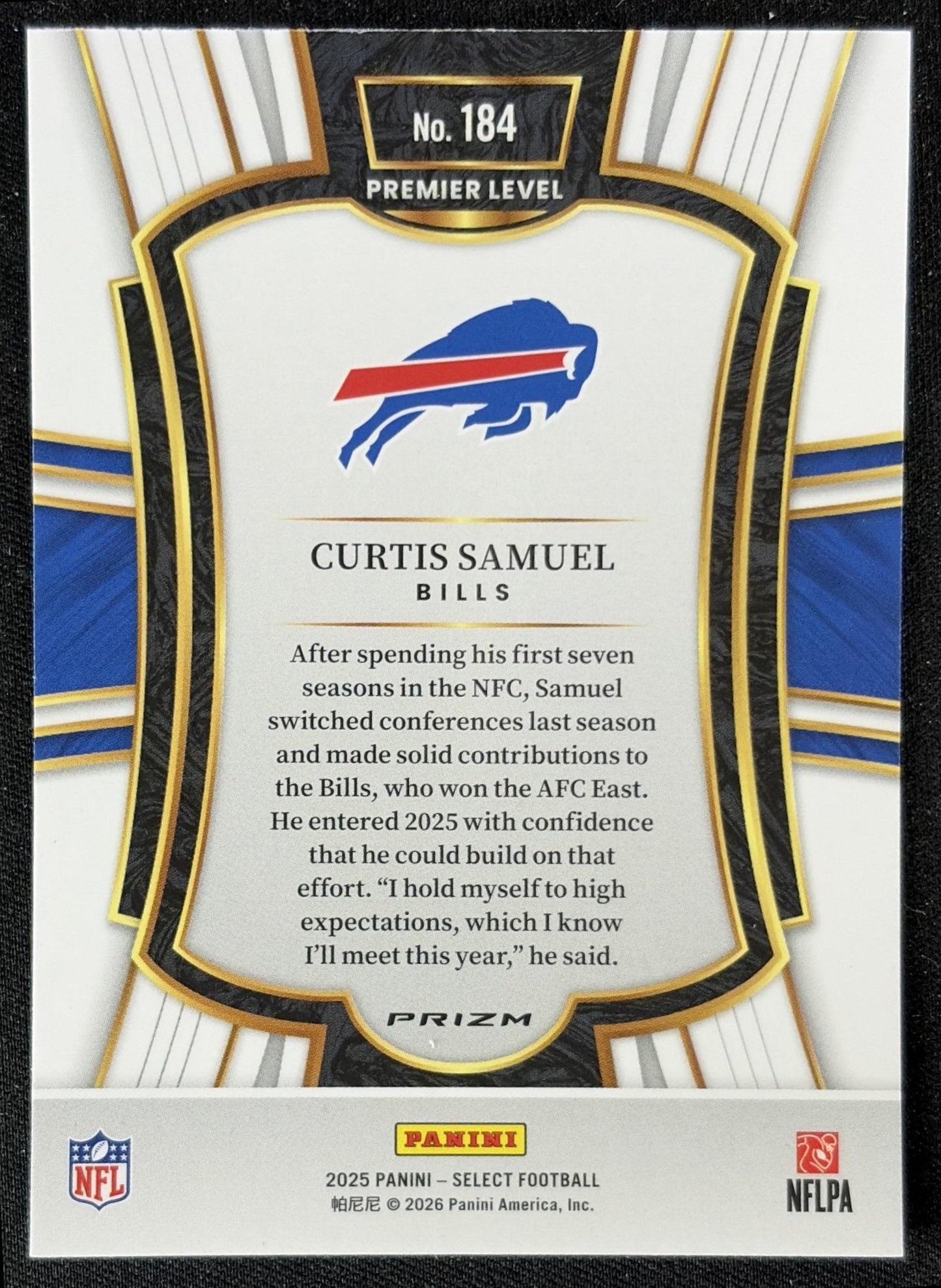 Curtis Samuel 2025 Panini Select Premier Level Silver Prizm Bills back