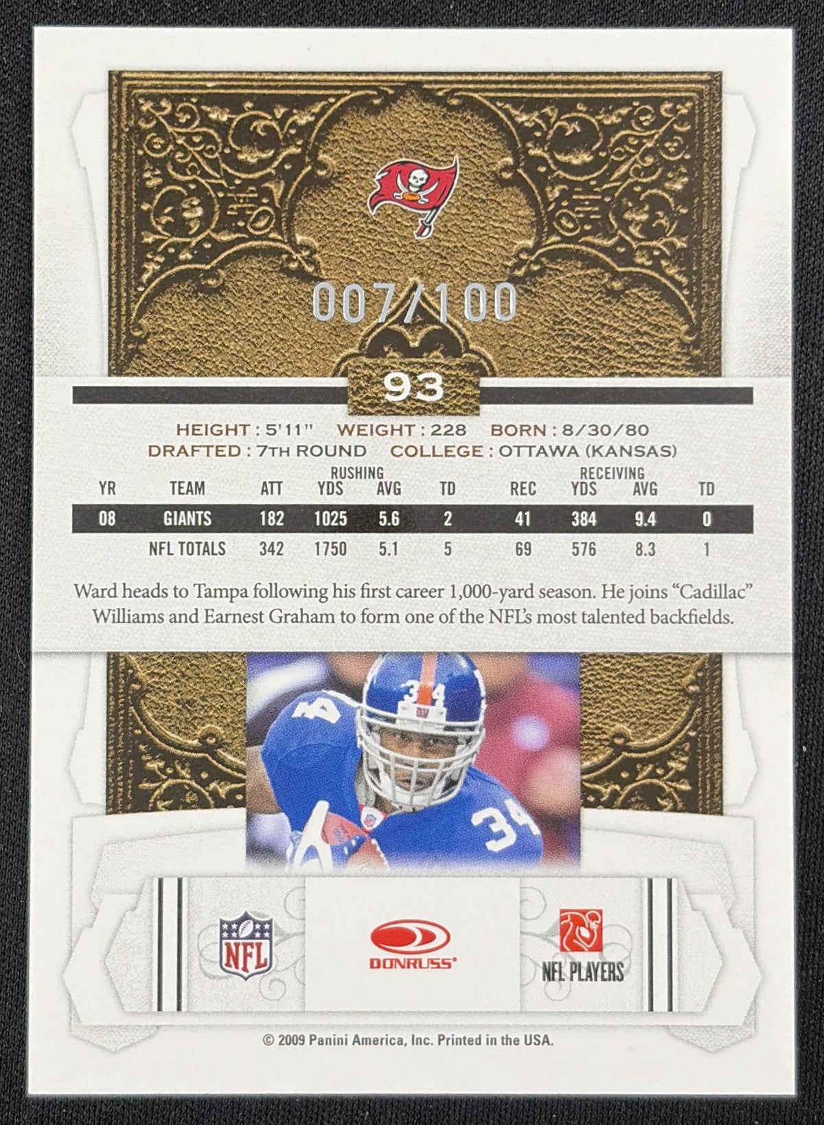 Earnest Graham 2009 Panini Donruss Classics Timeless Tributes Silver /100 Tampa Bay Buccaneers