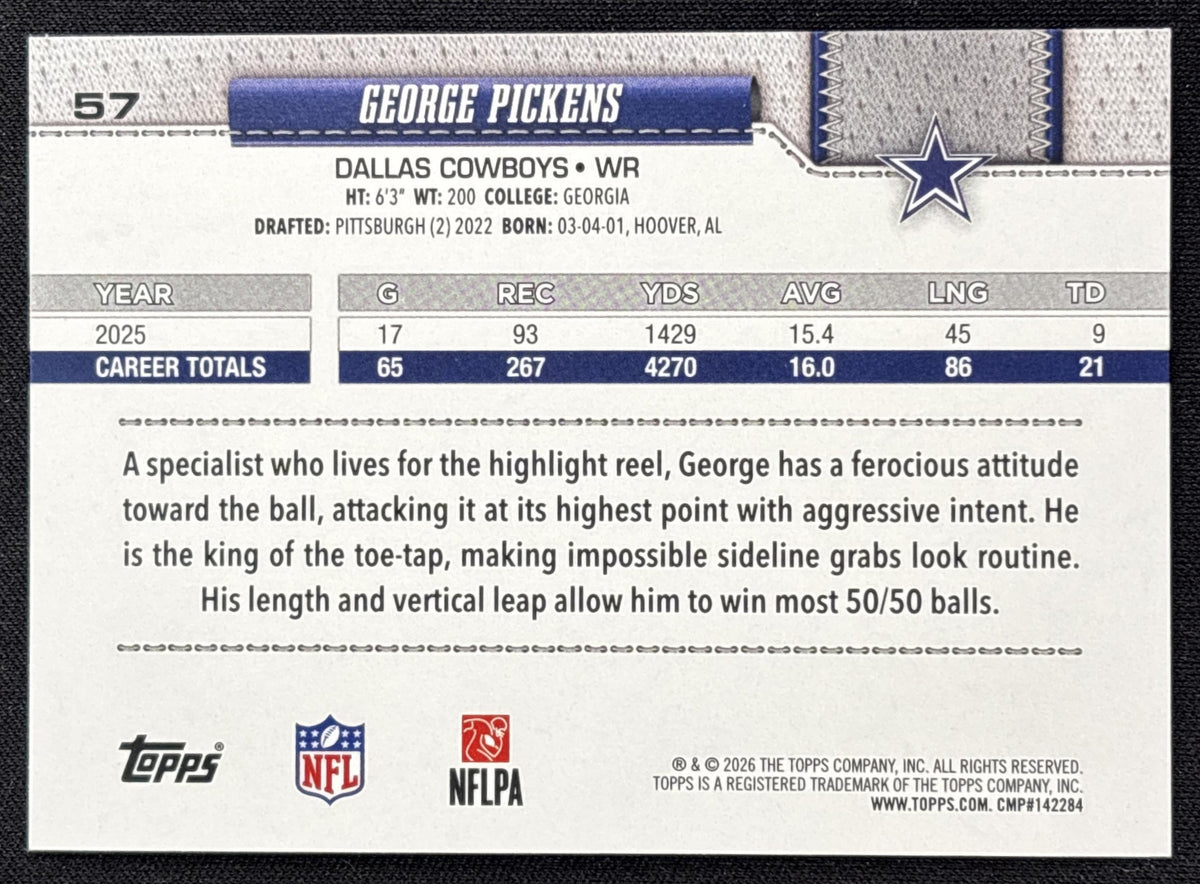 George Pickens 2026 Topps Crackle Cowboys