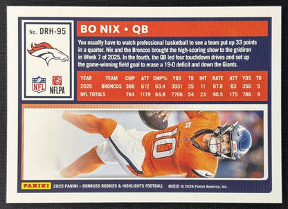Bo Nix 2025 Panini Donruss Rookies & Highlights Broncos Sports Trading Cards