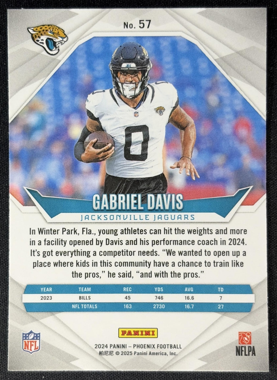 Gabriel Davis 2024 Panini Phoenix International Jaguars back