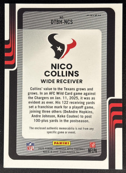 Nico Collins 2025 Panini Donruss Optic Threads Blue Hyper Prizm