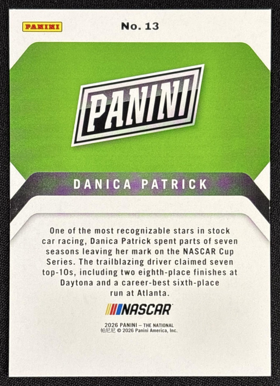 Danica Patrick 2026 Panini NSCC Silver Pack back