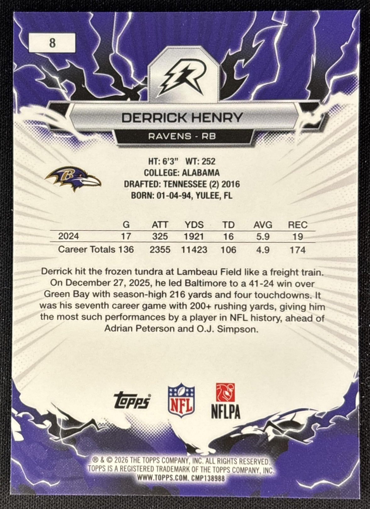 Derrick Henry 2025 Topps Resurgence Ravens Baltimore Ravens back