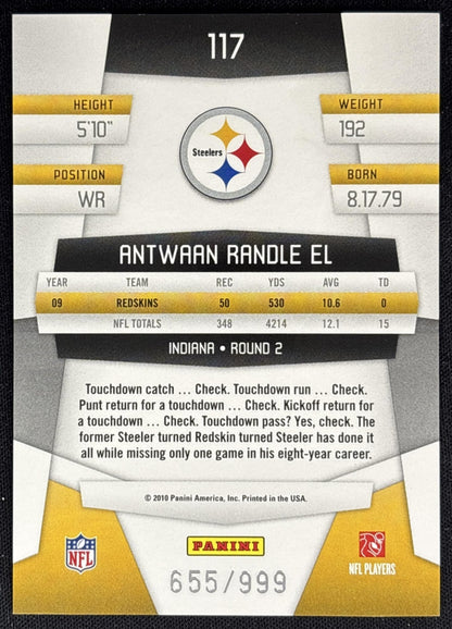 Antwaan Randle El 2010 Panini Certified Platinum Red /999 Steelers back