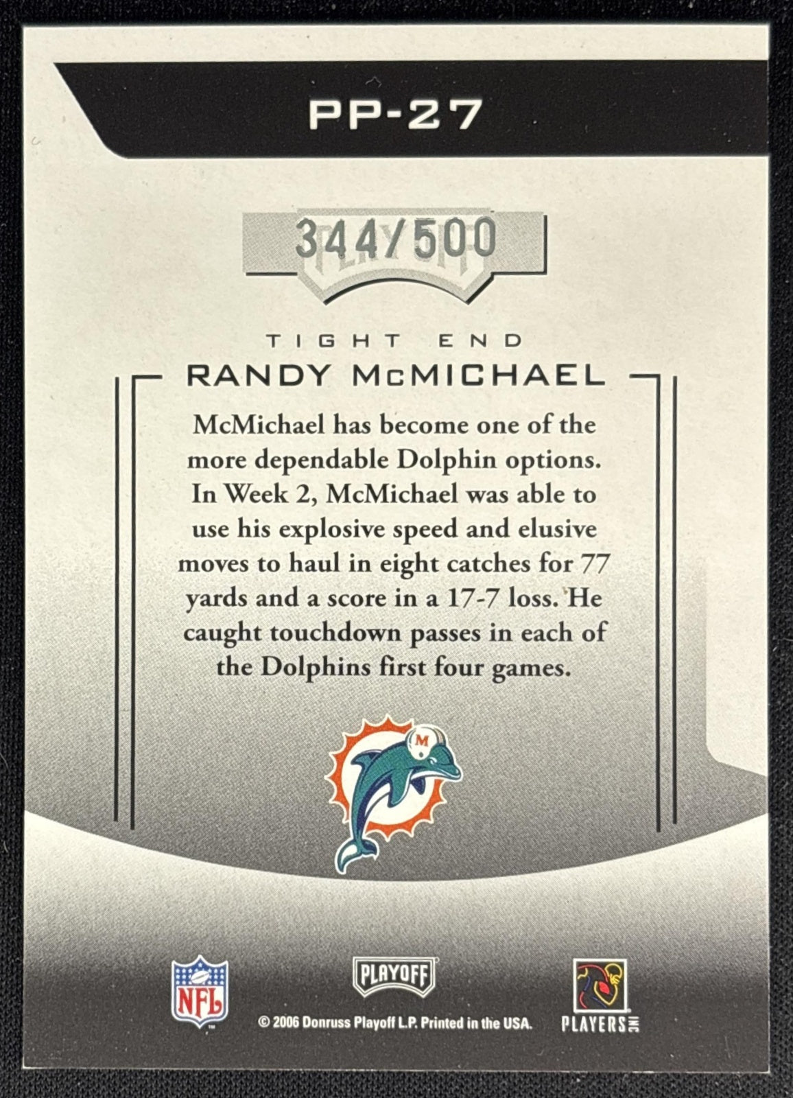 Randy McMichael 2006 Playoff Prestige Prestigious Pros Orange /500 Dolphins back