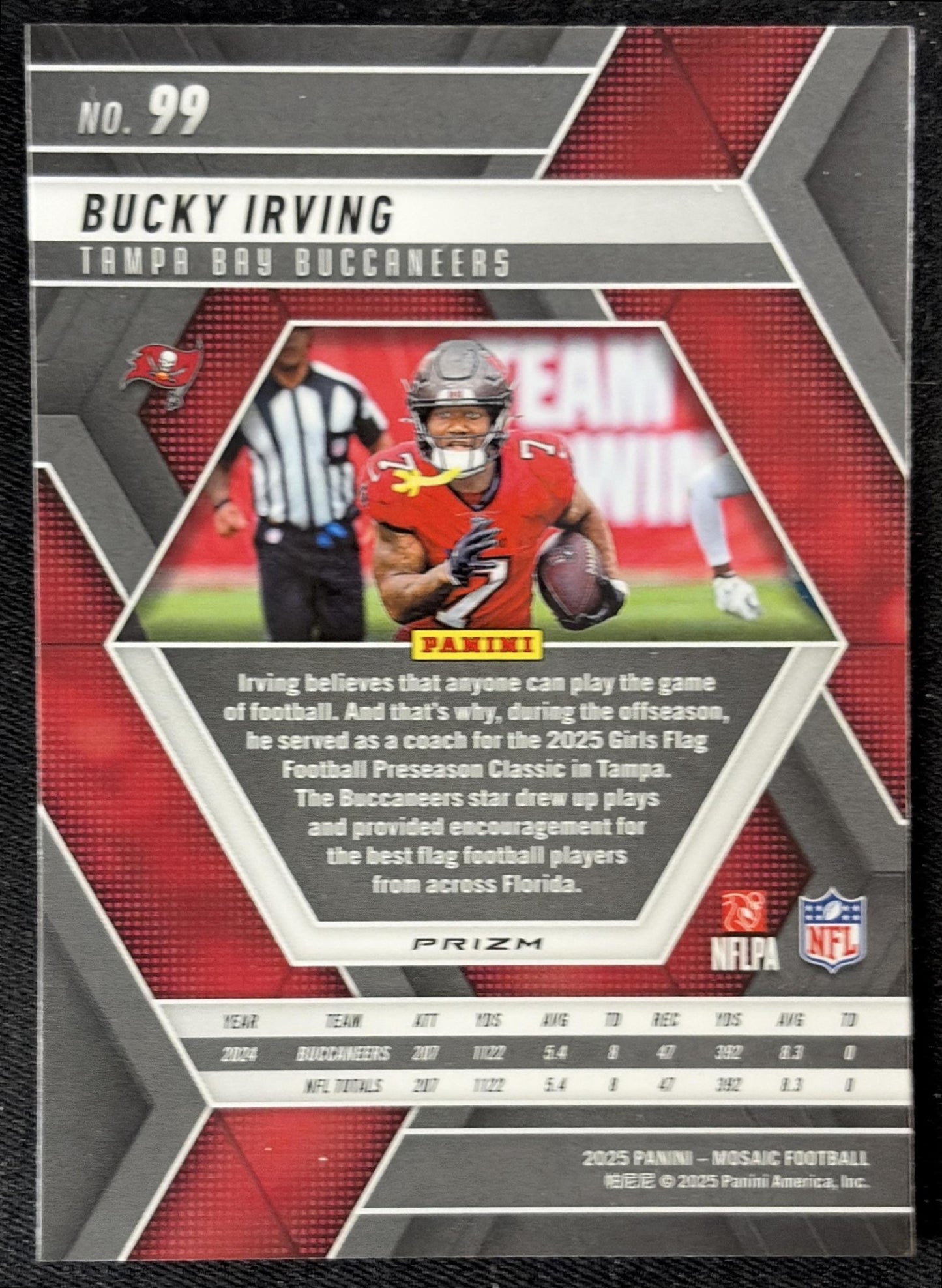 Bucky Irving 2025 Panini Mosaic Reactive Yellow Prizm Buccaneers