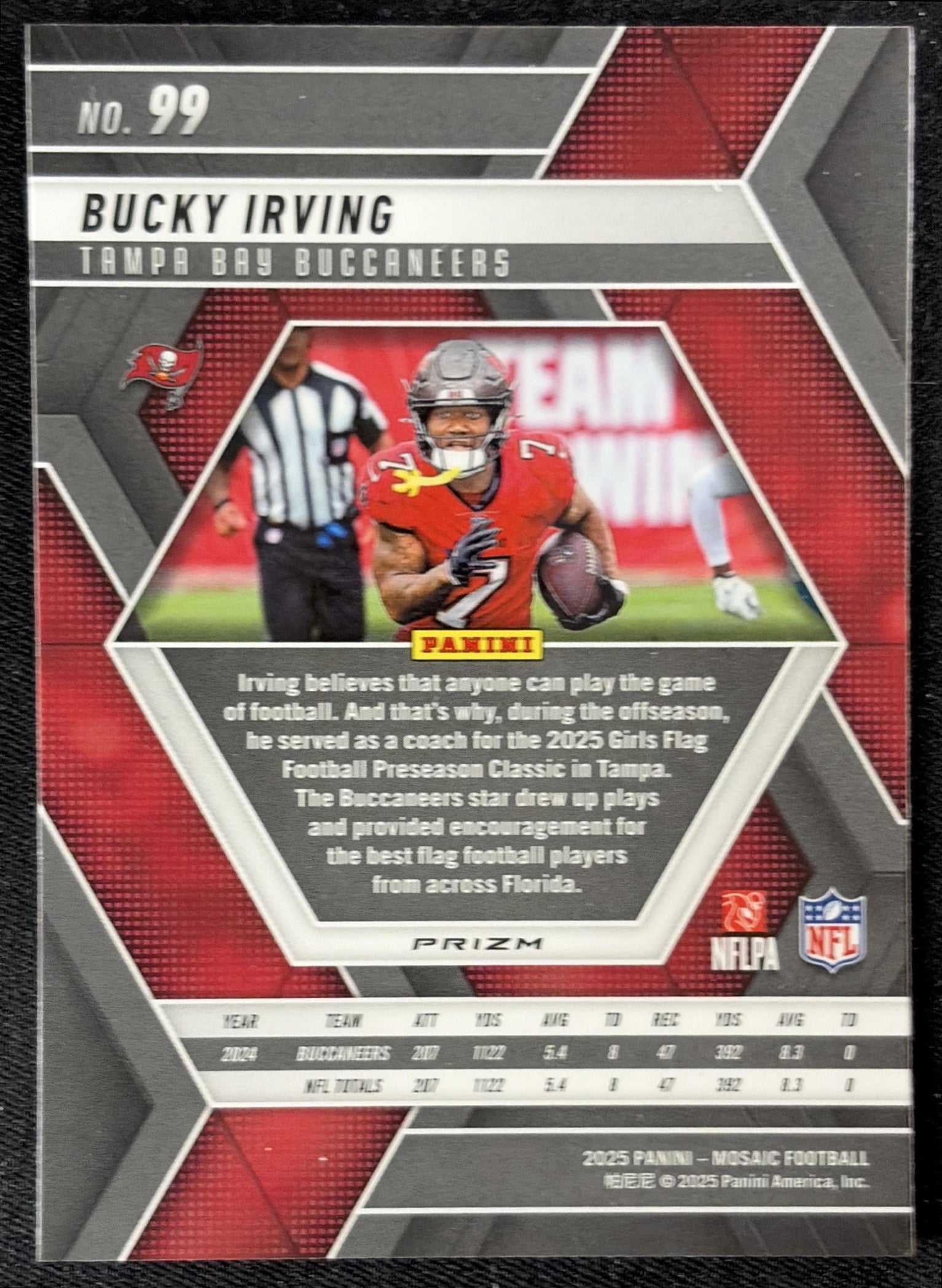 Bucky Irving 2025 Panini Mosaic Reactive Yellow Prizm Buccaneers