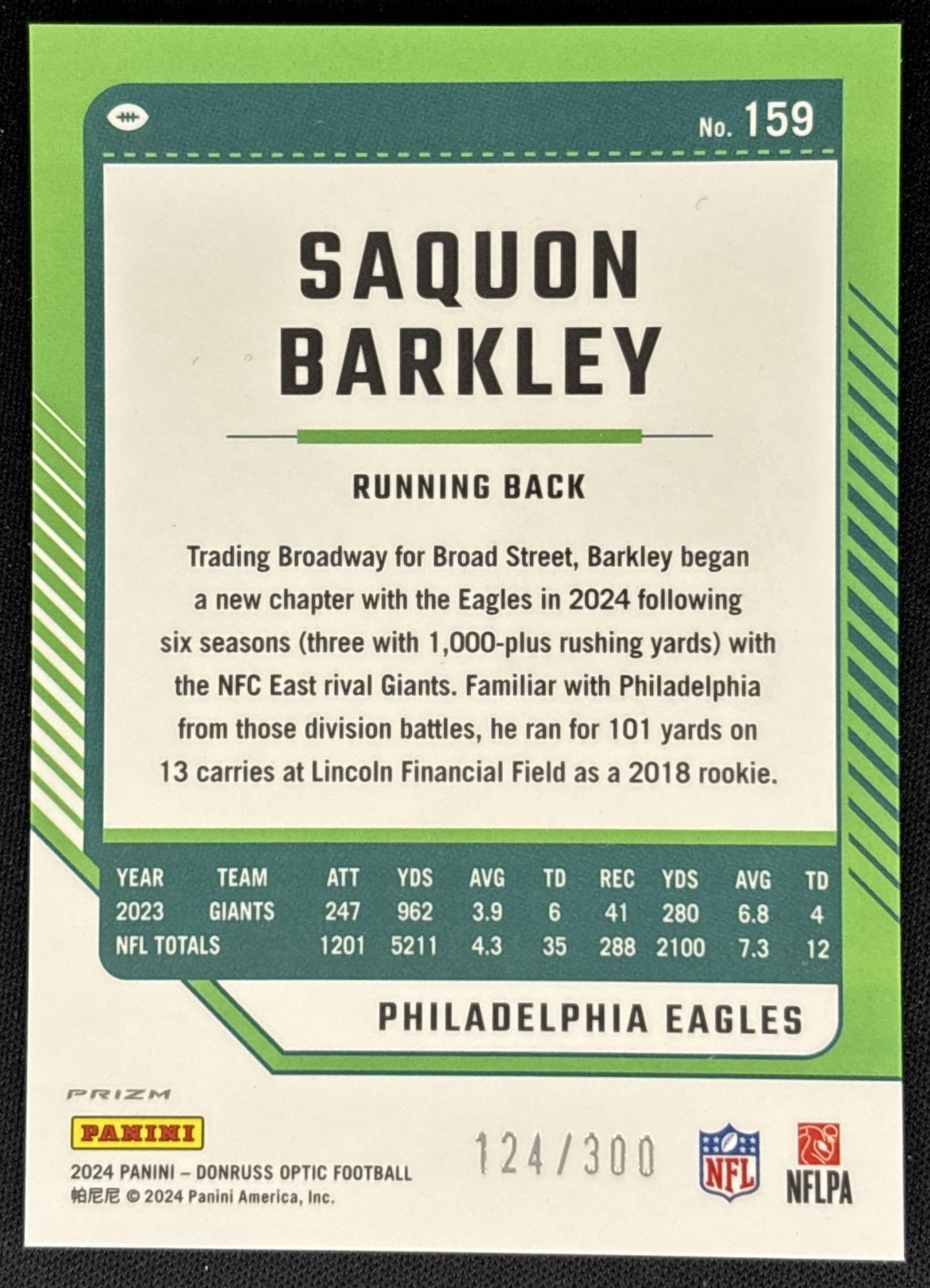 Saquon Barkley 2023 Panini Donruss Optic Wave Prizm /300 Giants