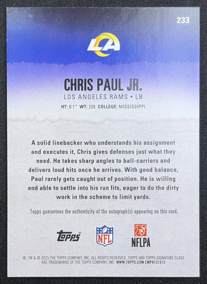 Chris Paul Jr. 2025 Topps Signature Class Rookie Auto Rams back