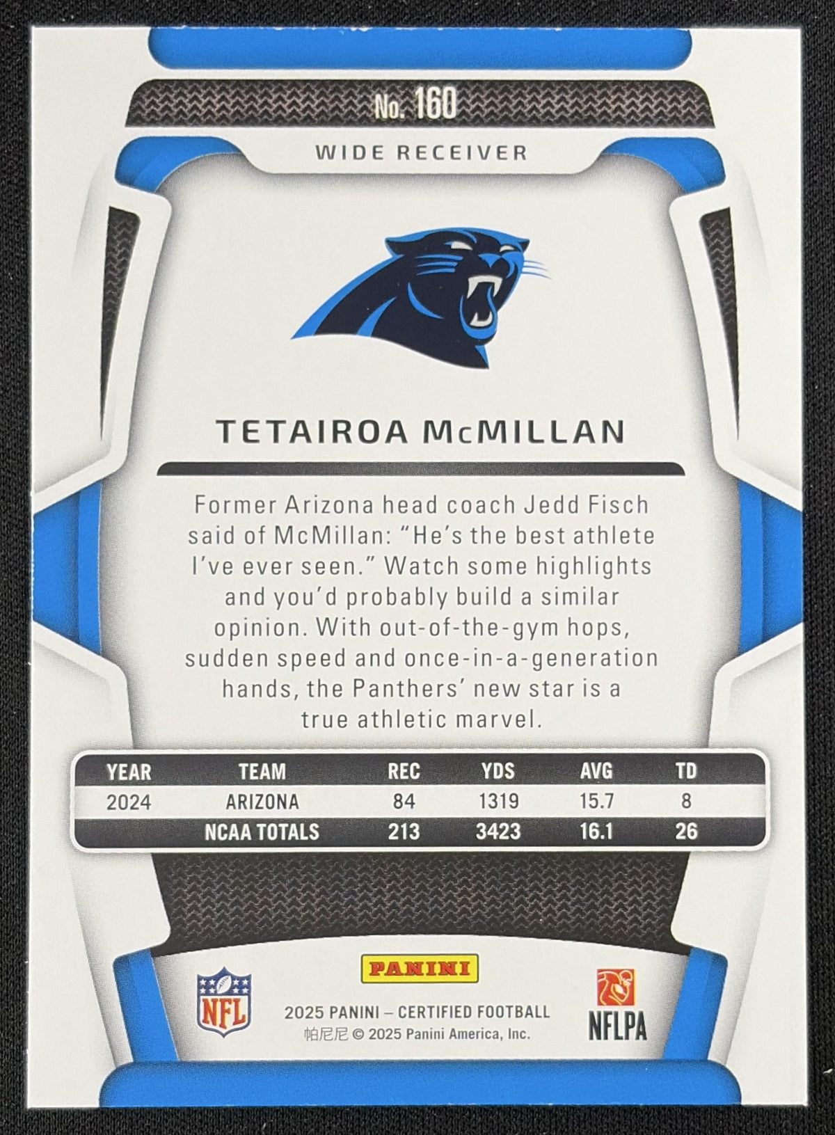 Tetairoa McMillan 2025 Panini Certified Rookies /499 Panthers