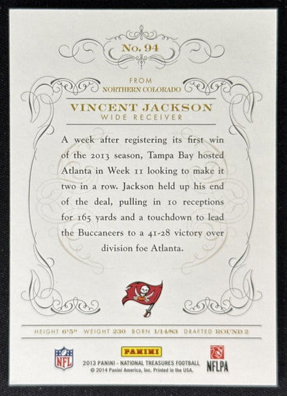 Vincent Jackson 2013 Panini National Treasures /99 Buccaneers Sports Trading Card