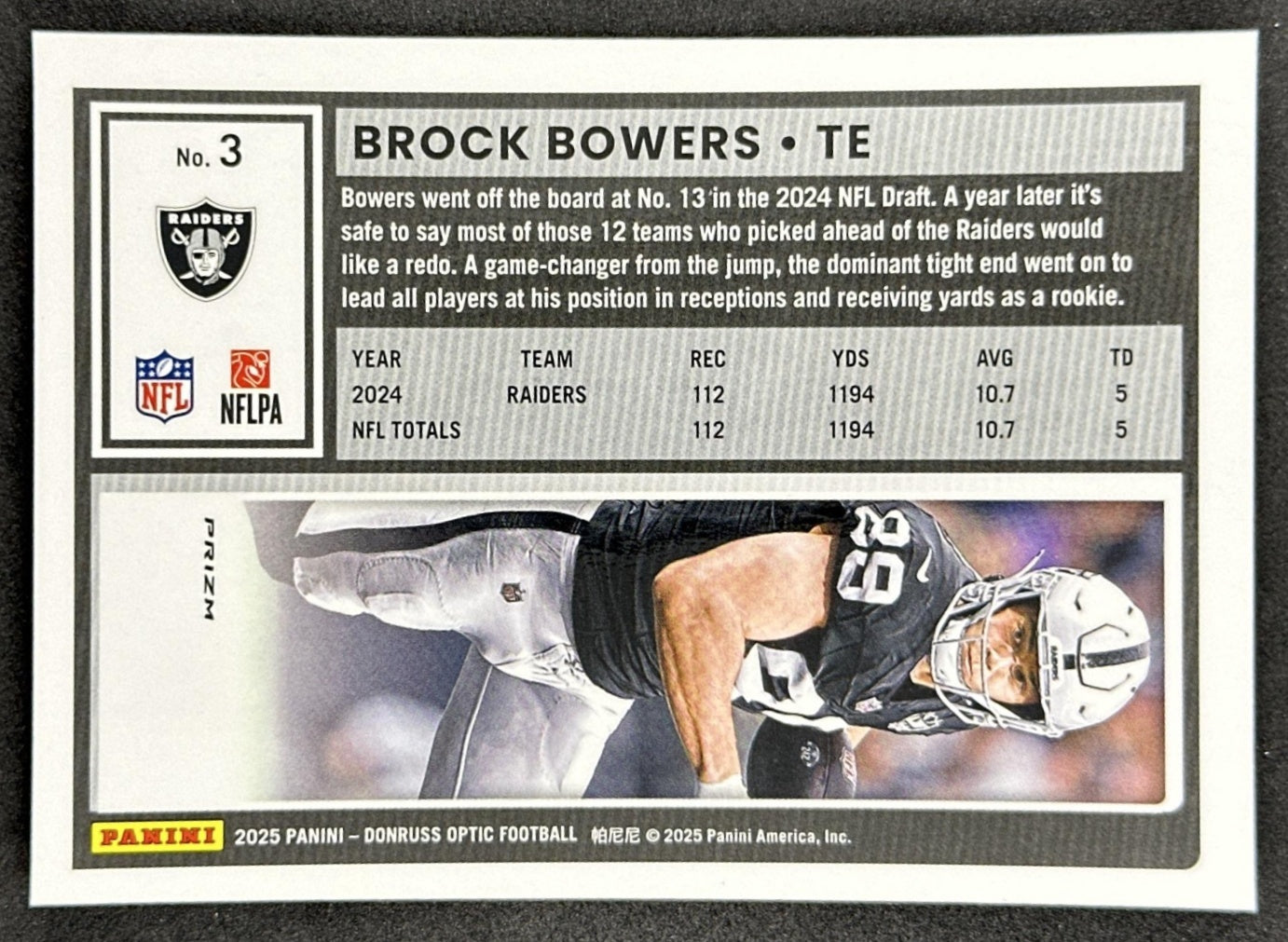 Brock Bowers 2025 Panini Donruss Optic Stars Prizm Raiders Sports Trading Cards