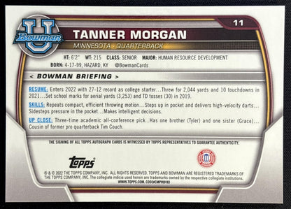 Tanner Morgan 2022 Bowman University Chrome Prospect Auto back