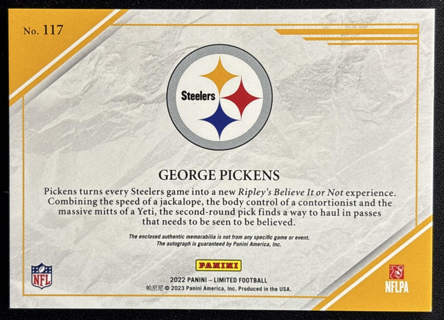 George Pickens 2022 Panini Limited RPA Silver Spotlight /99 Steelers