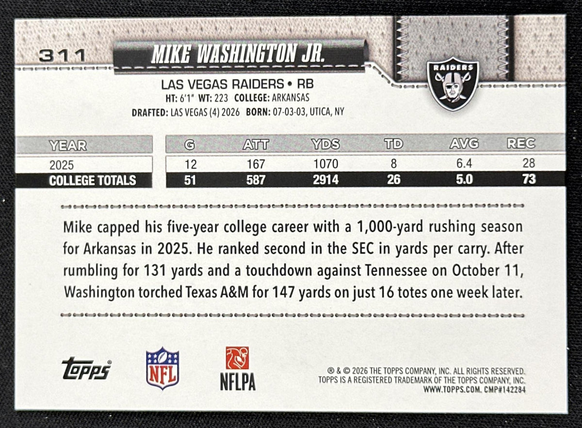 Mike Washington Jr. 2026 Topps Flagship Fanatics Foil Raiders