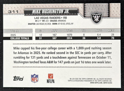 Mike Washington Jr. 2026 Topps Flagship Fanatics Foil Raiders
