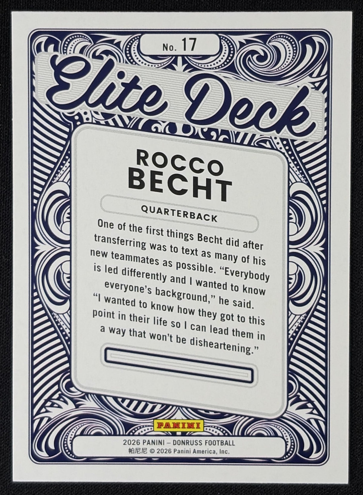 Rocco Becht 2026 Panini Donruss Elite Deck Pink Nittany Lions