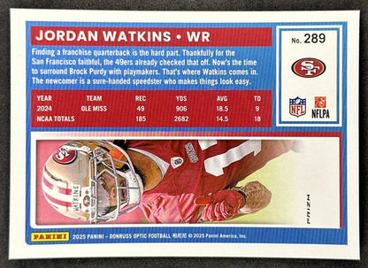 Jordan Watkins 2025 Panini Donruss Optic Rated Rookie Stars Prizm 49ers Sports Trading Card
