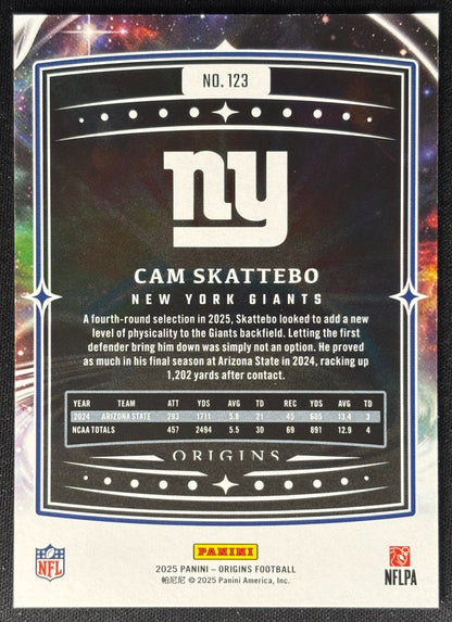 Cam Skattebo 2025 Origins Rookie Giants Sports Trading Card