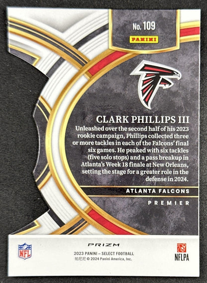 Clark Phillips III 2023 Panini Select Silver Prizms Die Cut Falcons Sports Trading Cards
