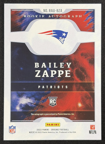 Bailey Zappe 2022 Panini Origins Rookie Auto Patriots