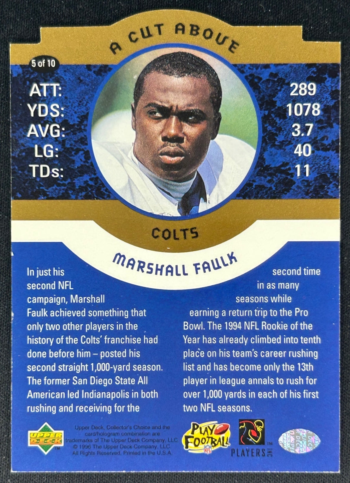 Marshall Faulk 1996 Collector's Choice A Cut Above Colts