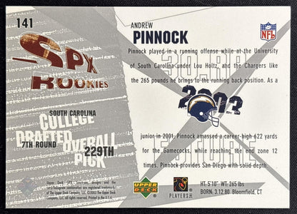 Andrew Pinnock 2003 SPx /1500 Chargers back