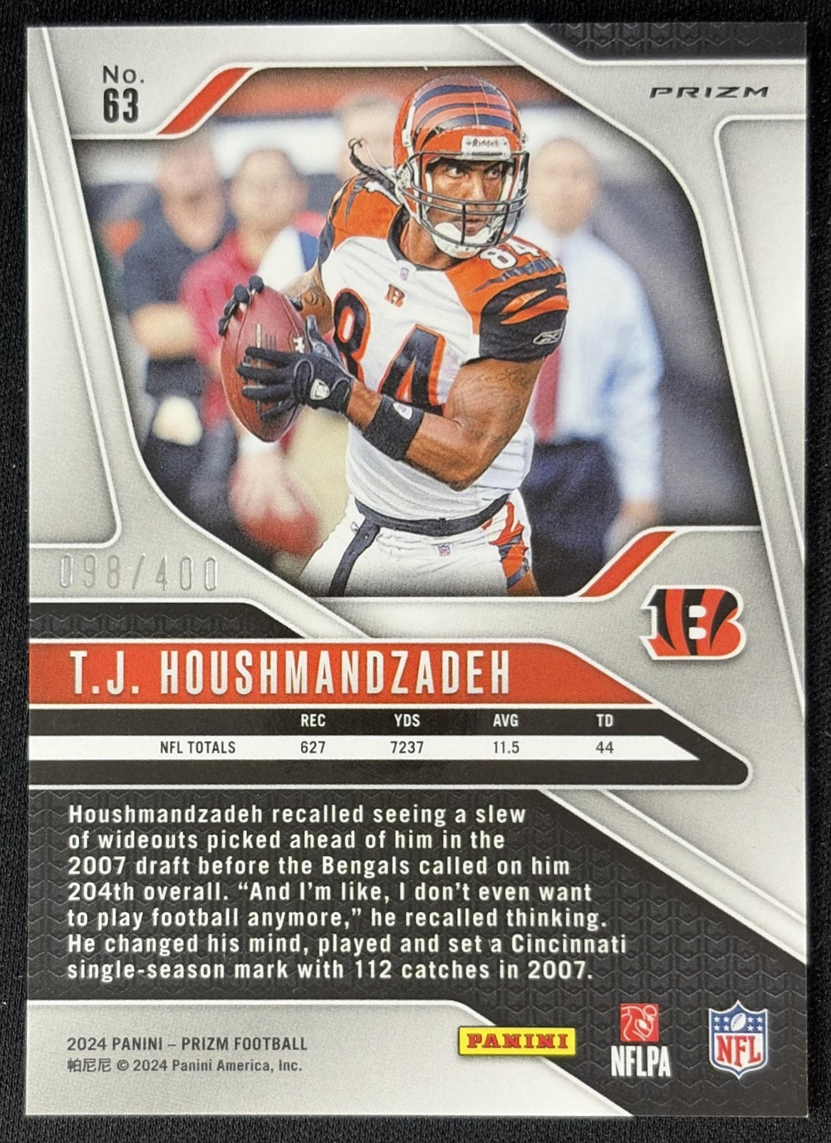 T.J. Houshmandzadeh 2024 Panini Prizm Pandora /400 Bengals back