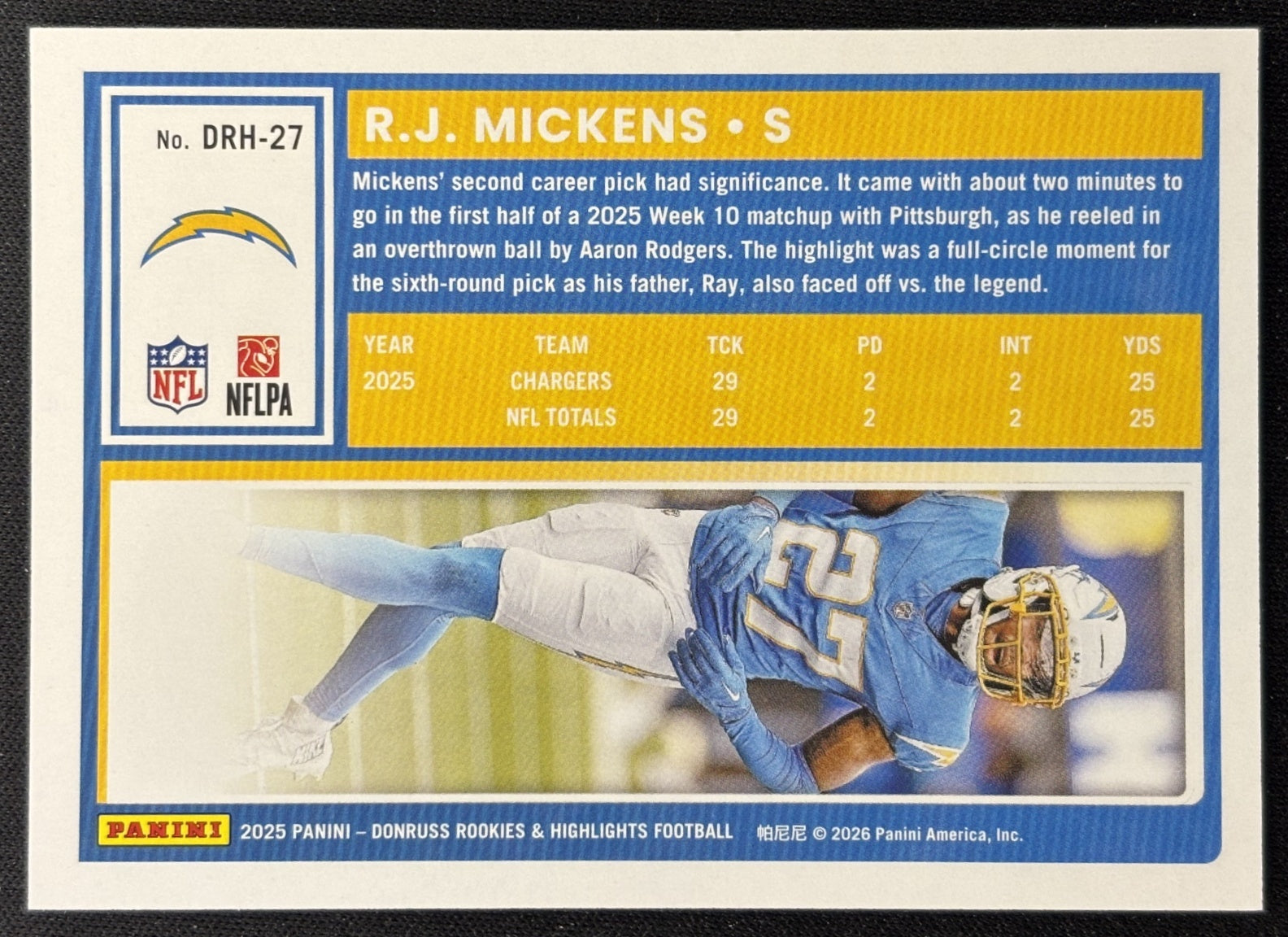 R.J. Mickens 2025 Panini Donruss Rookies & Highlights Chargers Sports Trading Cards