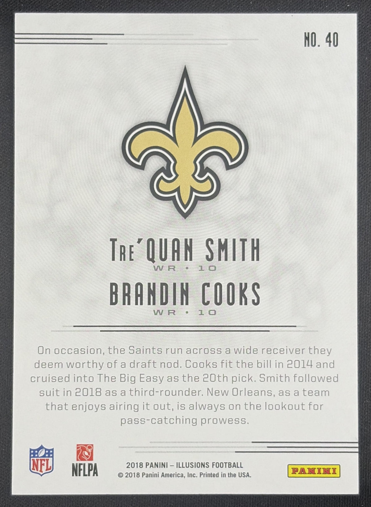 Brandin Cooks Tre Quan Smith 2018 Panini Illusions Gold /499 Saints New Orleans Saints Sports Trading Card