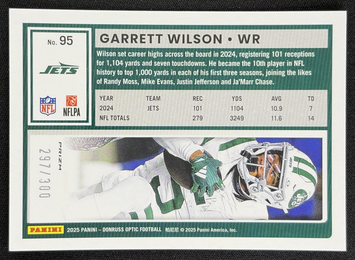 Garrett Wilson 2025 Panini Donruss Optic Wave Prizm /300 Jets back
