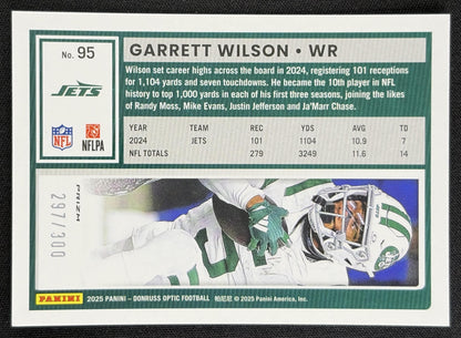 Garrett Wilson 2025 Panini Donruss Optic Wave Prizm /300 Jets back